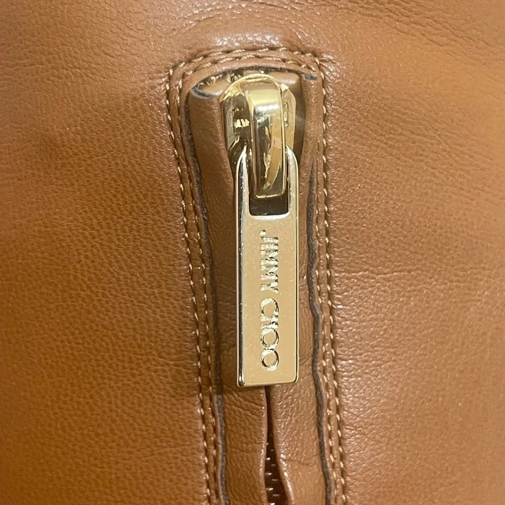JIMMY CHOO Bryson 100 Tan Stretch Bonded Fabric Over-The-Knee‎ Boots Tan SZ 35.5